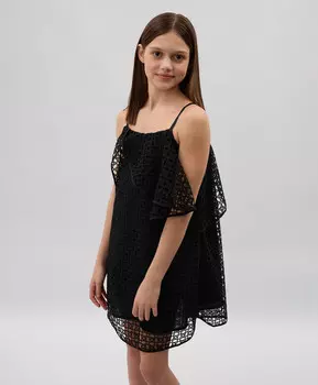 Платье детское черное А-силуэта из кружева Gulliver