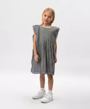 Платье детское трапециевидного силуэта с отлетными деталями из ткани с высоким содержанием шелка серое Roberto Moretti