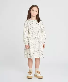 Платье для девочки с длинным рукавом голубое с принтом и оборкой Button Blue