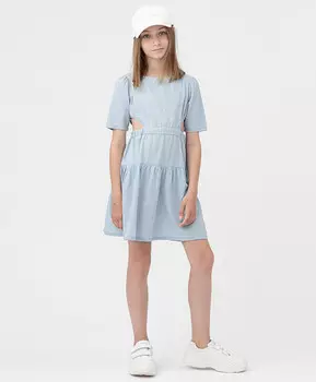 Платье джинсовое с боковыми вырезами голубое Button Blue (158)
