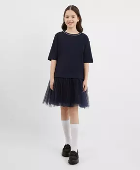 Платье из джерси с сеткой синее для девочки Gulliver