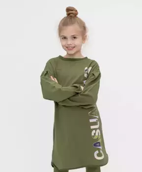 Платье из футера хаки Button Blue (140)