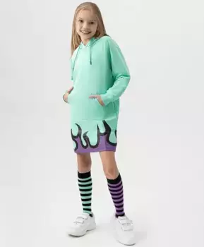 Платье из плотного трикотажа с капюшоном и принтом салатовое Button Blue (122)