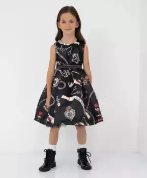 Платье из сатина с модным авторским рисунком и съемным поясом Gulliver (98)