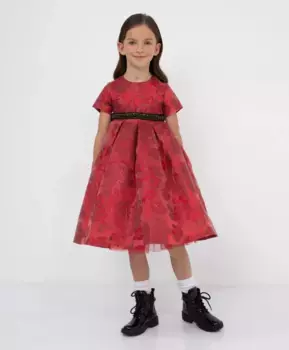 Платье из жаккарда с коротким рукавом и съемным поясом Gulliver (116)