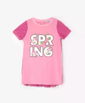 Платье комбинированное с коротким рукавом розовое Gulliver (98)