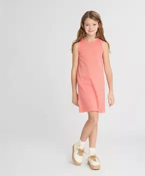 Платье-майка в рубчик для девочки коралловое с эффектом варки Button Blue