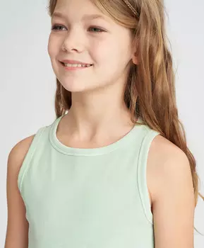 Платье-майка в рубчик для девочки зеленое с эффектом варки Button Blue