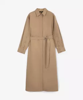 Платье макси рубашечного кроя из поплина бежевое GLVR