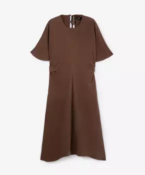 Платье приталенное из вискозного текстиля с эффектом мокрого шелка коричневое GLVR