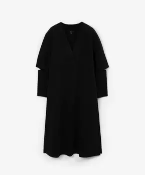 Платье прямое трикотажное платье с V-образной горловиной и акцентными рукавами черное GLVR (XL)