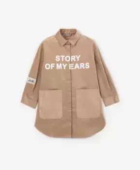 Платье-рубашка из микровельвета бежевое Gulliver (128)