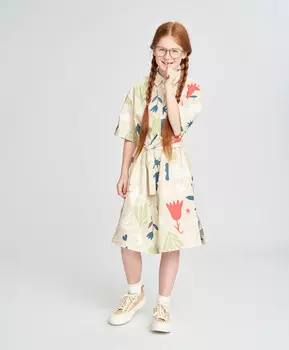 Платье-рубашка с коротким рукавом для девочки с поясом и принтом мультицвет Button Blue