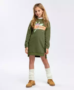 Платье с длинным рукавом цвета хаки Button Blue (158)