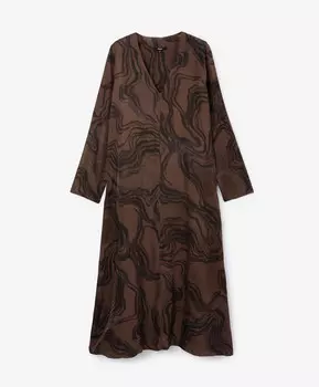 Платье с длинным рукавом макси трапециевидного силуэта коричневое GLVR