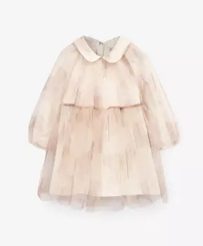 Платье с длинным рукавом из твила молочное для девочки Gulliver (68-46)