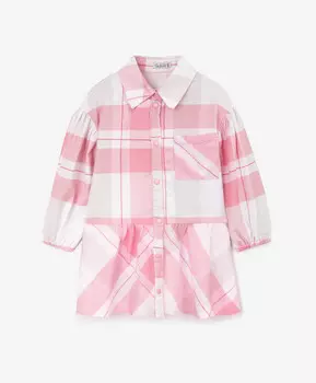 Платье с длинным рукавом в клетку розовое для девочки Gulliver (68-46)