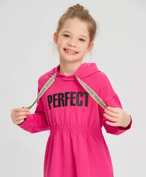Платье с длинными рукавами и капюшоном розовое для девочки Button Blue