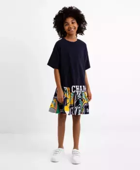 Платье с коротким рукавом синее Gulliver (170)