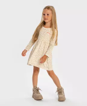 Платье с принтом леопард с длинным рукавом бежевое для девочки Button Blue