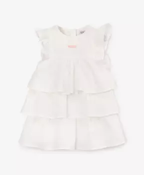 Платье с воланами детское белое из поплина Gulliver