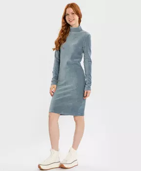 Платье вельветовое по фигуре с воротником-стойкой синее для девочки Button Blue (134)