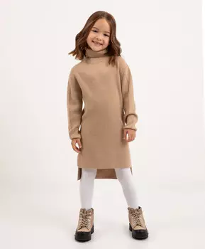 Платье вязаное с длинным рукавом и удлинённой спинкой бежевое для девочки Roberto Moretti