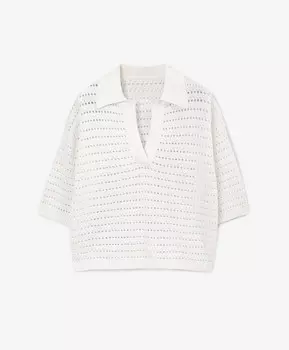 Поло ажурное прямой свободной формы со спущенным плечом белое GLVR (XL)