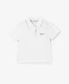 Поло c коротким рукавом для мальчика с принтом из мерсеризированного трикотажа белое Gulliver