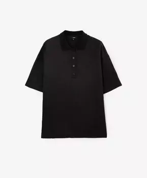 Поло оверсайз из текстиля с высоким содержанием льна черное GLVR