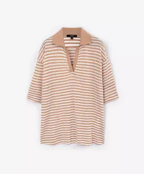 Поло прямой свободной формы со спущенным плечом бежевый в полоску GLVR (XL)