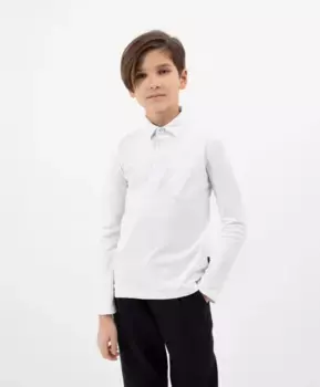 Поло с длинным рукавом из пике белое для мальчика Gulliver (134)