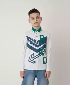 Поло с длиным рукавом белое с принтом Gulliver (152)