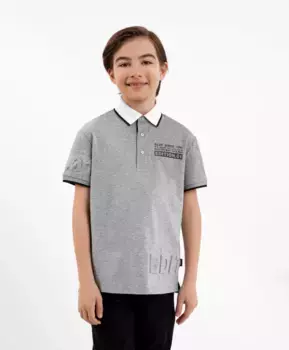Поло с шрифтовыми элементами серое Gulliver (146)