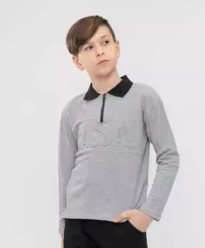 Поло серое с длинным рукавом Button Blue (152)
