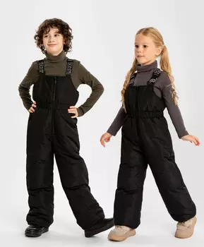 Полукомбинезон зимний непромокаемый с регулировкой длины штанин черный детский Button Blue