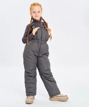 Полукомбинезон зимний водоотталкивающий на бретелях серый детский Button Blue