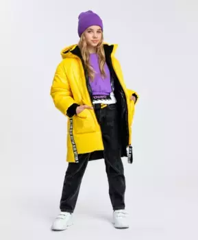 Полупальто с капюшоном желтое Button Blue (140)