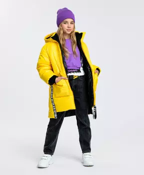 Полупальто с капюшоном желтое Button Blue (158)