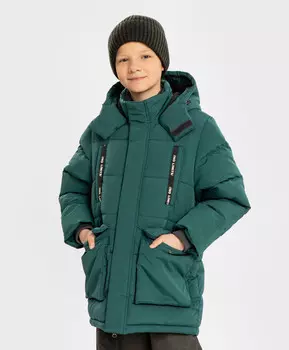 Полупальто зимнее водоотталкивающее с капюшоном зеленое для мальчика Button Blue (158)