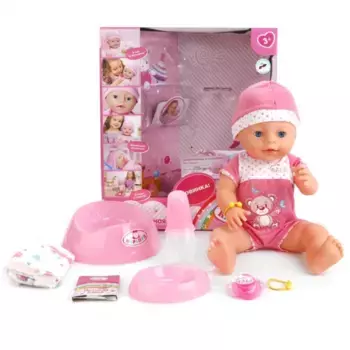 ПУПС "КАРАПУЗ" 40СМ, 3 ФУНКЦИИ, ПЬЕТ И ПИСАЕТ, ЗАКРЫВАЕТ ГЛАЗКИ, С АКСЕССУАРАМИ