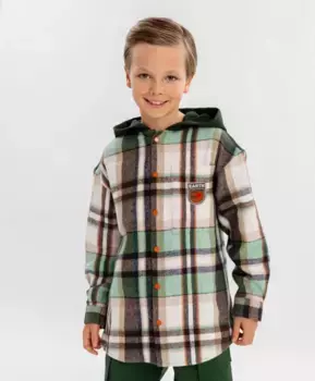 Рубашка фланелевая с капюшоном в клетку мультицвет для мальчика Button Blue (146)