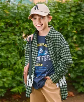 Рубашка фланелевая в клетку черно-зеленая Button Blue (134)