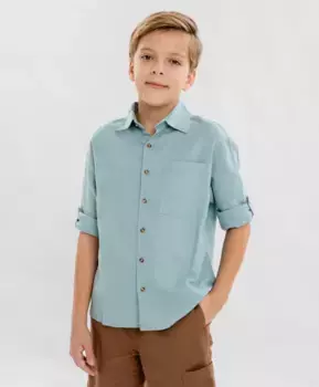 Рубашка голубая для мальчика Button Blue (158)