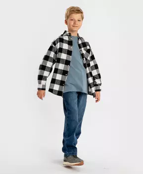 Рубашка с длинным рукавом фланелевая в клетку на кнопках черно-белая детская Button Blue