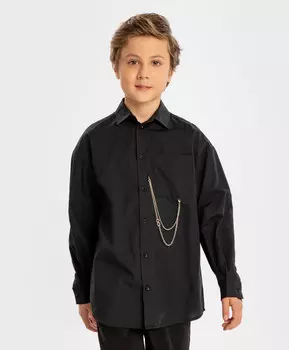Рубашка с длинным рукавом и декоративной цепочкой черная для мальчика Button Blue