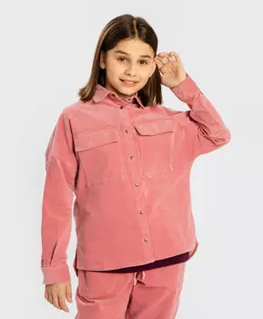 Рубашка с длинным рукавом вельветовая на кнопках розовая для девочки Button Blue (140)