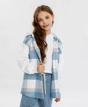 Рубашка с капюшоном в клетку для девочки Button Blue (164)