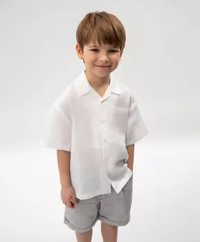 Рубашка с коротким рукавом для мальчика белая из льна Roberto Moretti