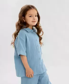 Рубашка с коротким рукавом голубая для девочки Button Blue (104)